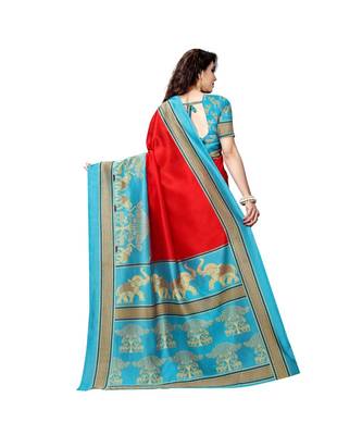 Red printed bhagalpuri silk saree with blouse 3