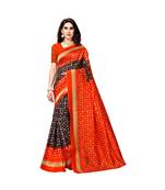 Orange printed bhagalpuri silk saree with blouse