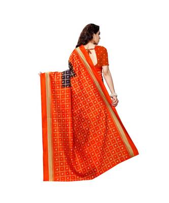 Orange printed bhagalpuri silk saree with blouse 3