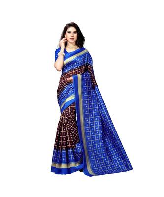 Blue printed bhagalpuri silk saree with blouse 1