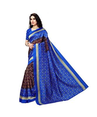 Blue printed bhagalpuri silk saree with blouse 2