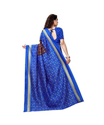 Blue printed bhagalpuri silk saree with blouse 3