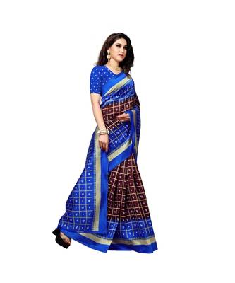 Blue printed bhagalpuri silk saree with blouse 4