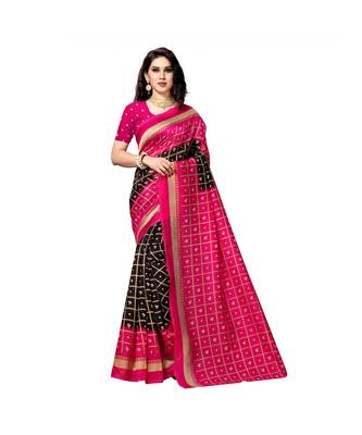 Pink printed bhagalpuri silk saree with blouse 1