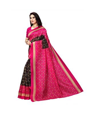 Pink printed bhagalpuri silk saree with blouse 2