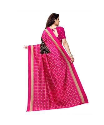 Pink printed bhagalpuri silk saree with blouse 3