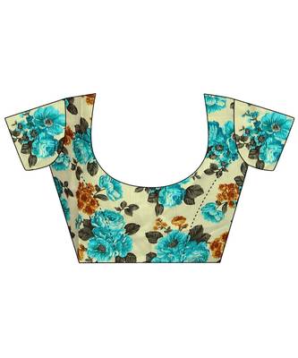 turquoise printed chiffon saree with blouse 5