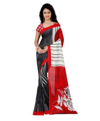 Red printed georgette saree with blouse 1