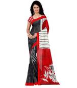 Red printed georgette saree with blouse