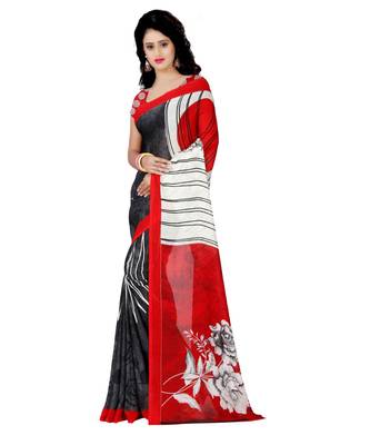 Red printed georgette saree with blouse 2