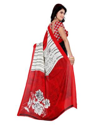 Red printed georgette saree with blouse 3