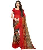 Red printed georgette saree with blouse