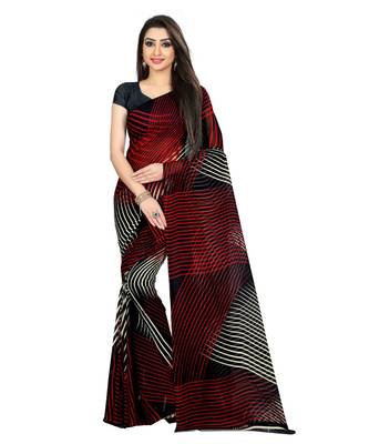 Black printed georgette saree with blouse 1