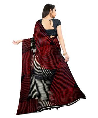 Black printed georgette saree with blouse 3