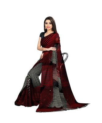 Black printed georgette saree with blouse 4