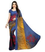 Blue printed georgette saree with blouse