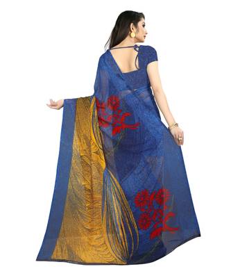 Blue printed georgette saree with blouse 3