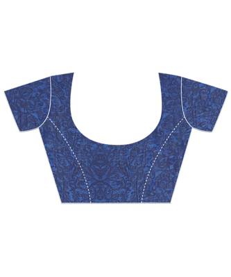 Blue printed georgette saree with blouse 5
