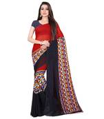 Red printed georgette saree with blouse