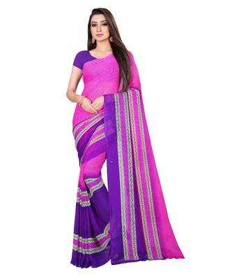 Pink printed georgette saree with blouse 1