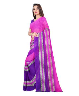 Pink printed georgette saree with blouse 2