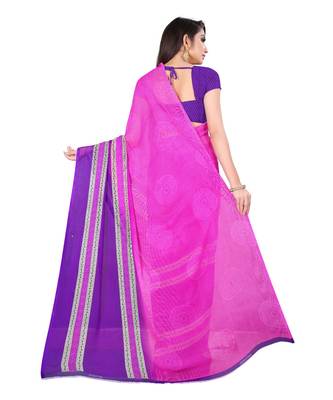 Pink printed georgette saree with blouse 3