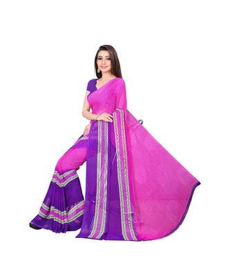 Pink printed georgette saree with blouse 4
