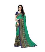 Green printed georgette saree with blouse