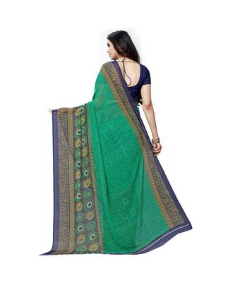 Green printed georgette saree with blouse 3