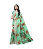 Green printed georgette saree with blouse