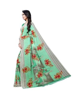 Green printed georgette saree with blouse 2