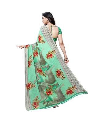 Green printed georgette saree with blouse 3