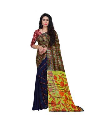 Blue printed georgette saree with blouse 1