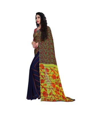 Blue printed georgette saree with blouse 2