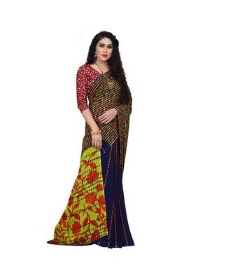 Blue printed georgette saree with blouse 4
