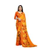 Yellow printed georgette saree with blouse