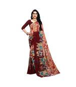 Maroon printed georgette saree with blouse