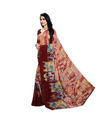 Maroon printed georgette saree with blouse 2