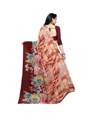 Maroon printed georgette saree with blouse 3