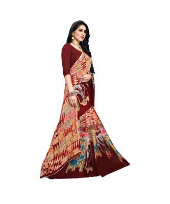 Maroon printed georgette saree with blouse 4