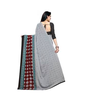 Grey printed georgette saree with blouse 3