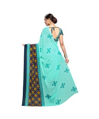 Blue printed georgette saree with blouse 3