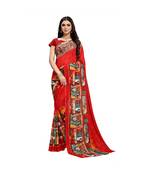 RED printed georgette saree with blouse