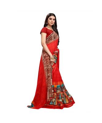 RED printed georgette saree with blouse 4