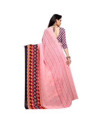 Pink printed georgette saree with blouse 3