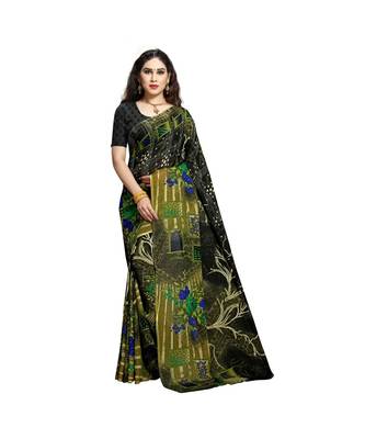 Green printed georgette saree with blouse 1