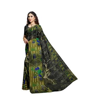 Green printed georgette saree with blouse 2