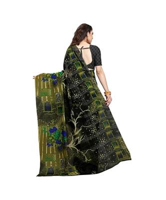 Green printed georgette saree with blouse 3