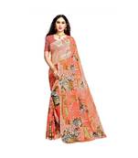 Orange printed georgette saree with blouse