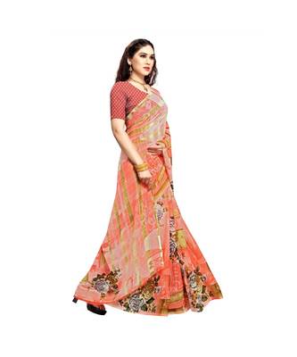 Orange printed georgette saree with blouse 4